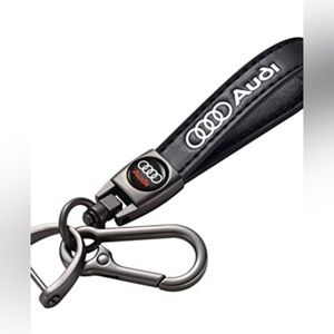 🆕 Audi Genuine Black Leather Car Keychain Key Chain Fob Ring Holder Acce…